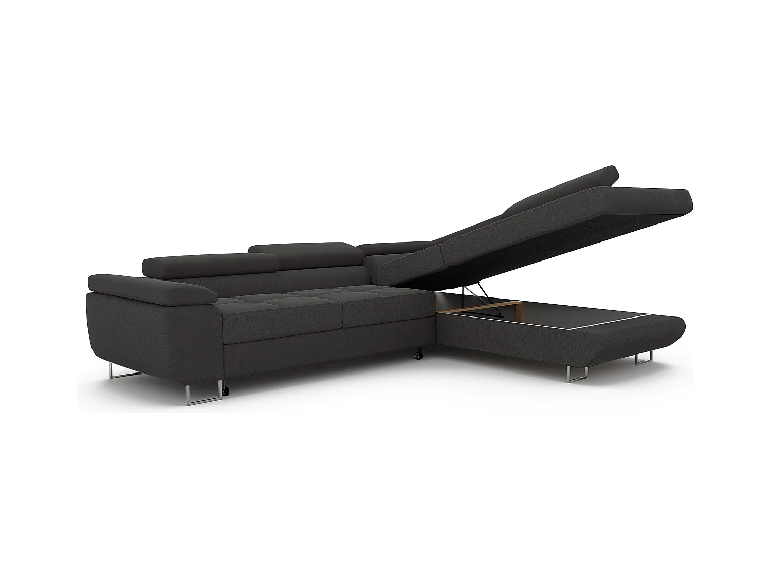 Canapé d'angle droit convertible en tissu gris foncé