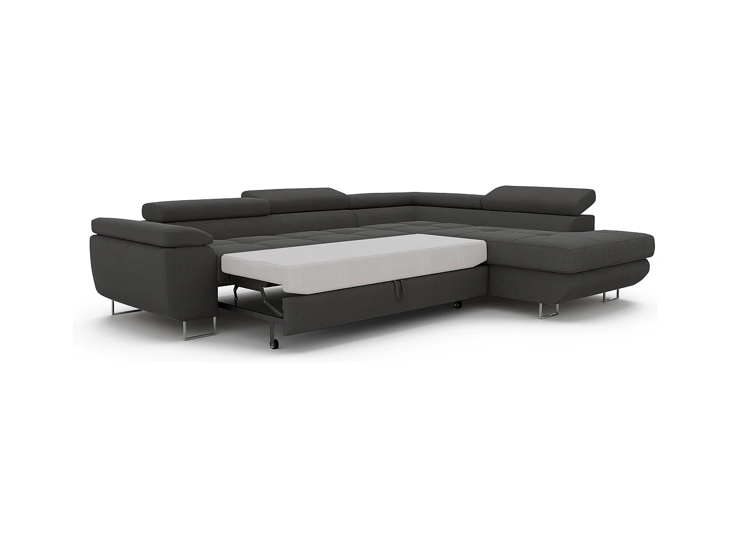 Canapé d'angle droit convertible en tissu gris foncé