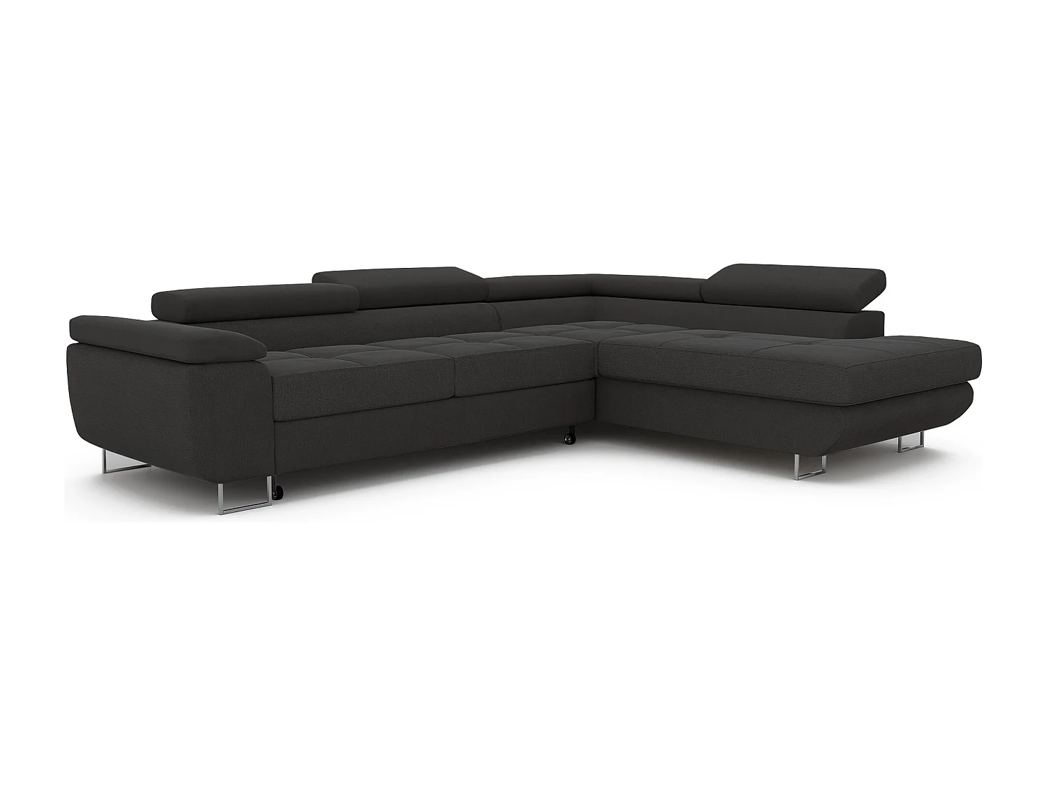 Canapé d'angle droit convertible en tissu gris foncé