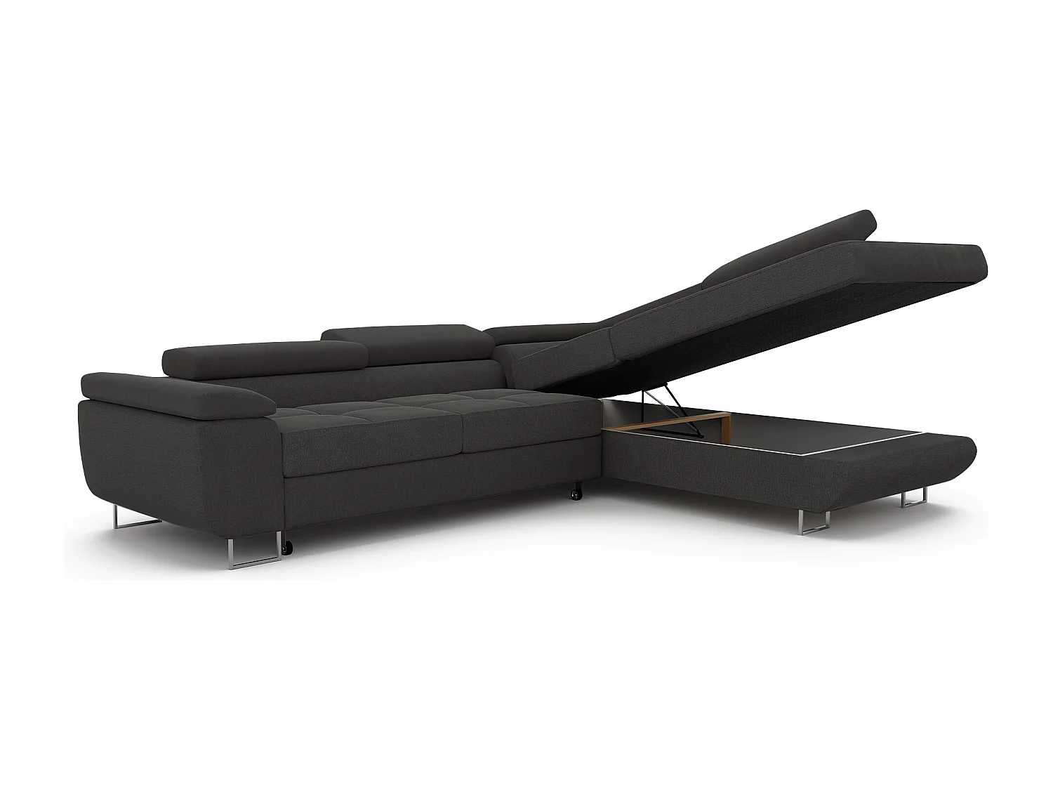 Canapé d'angle droit convertible en tissu gris foncé