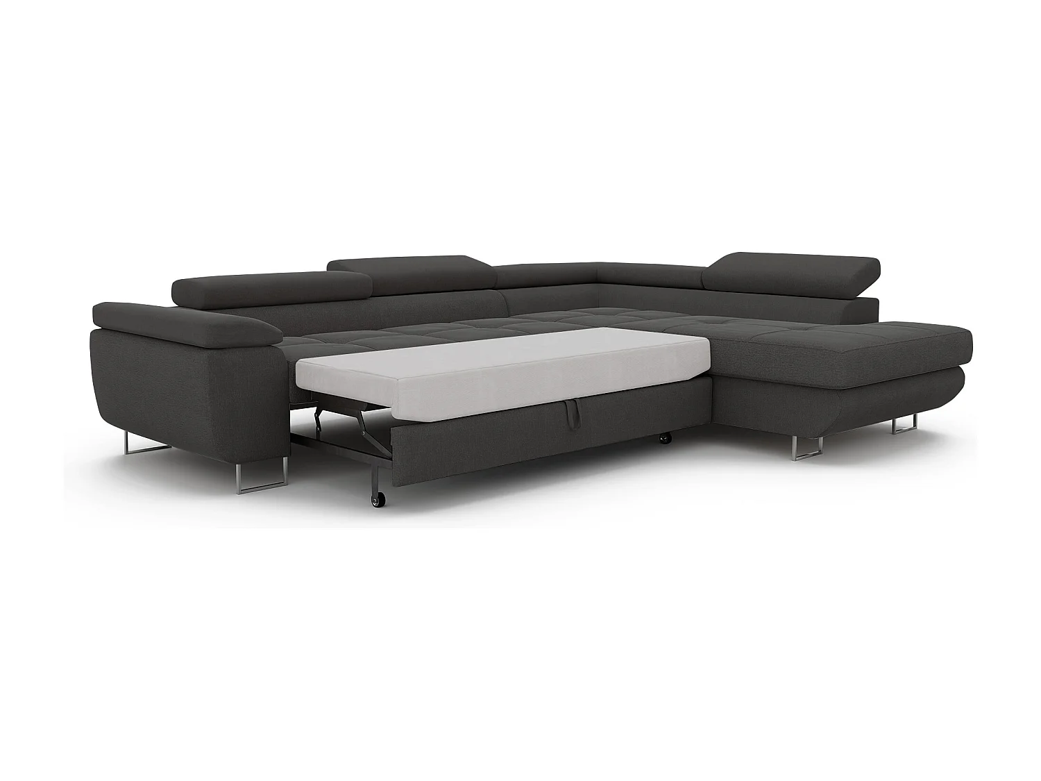 Canapé d'angle droit convertible en tissu gris foncé