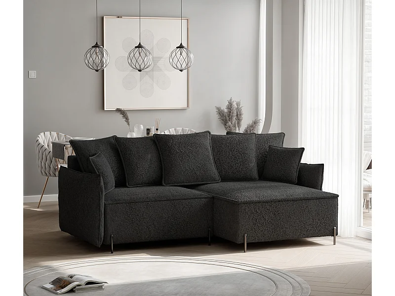 Canapé d'angle droit convertible, noir