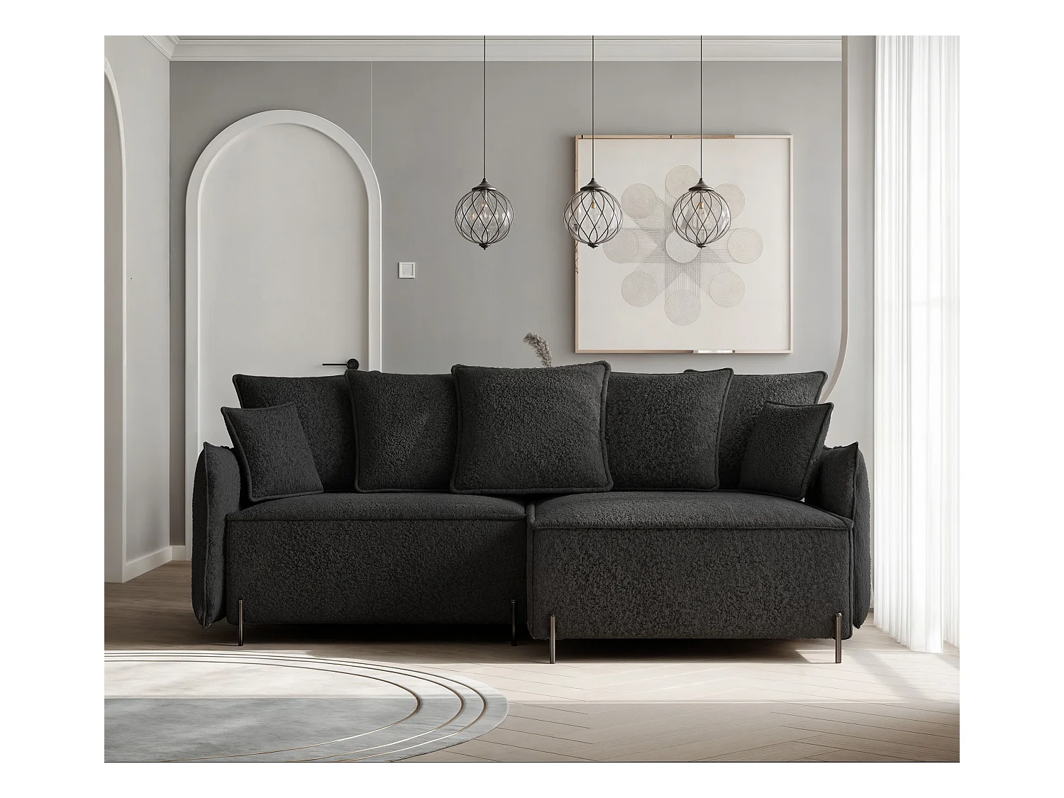 Canapé d'angle droit convertible, noir