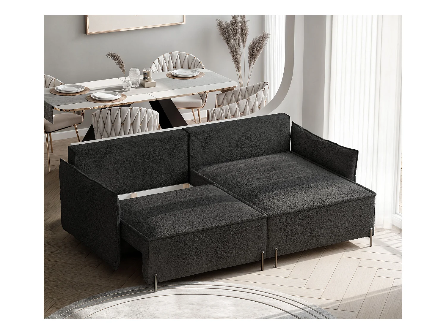 Canapé d'angle droit convertible, noir