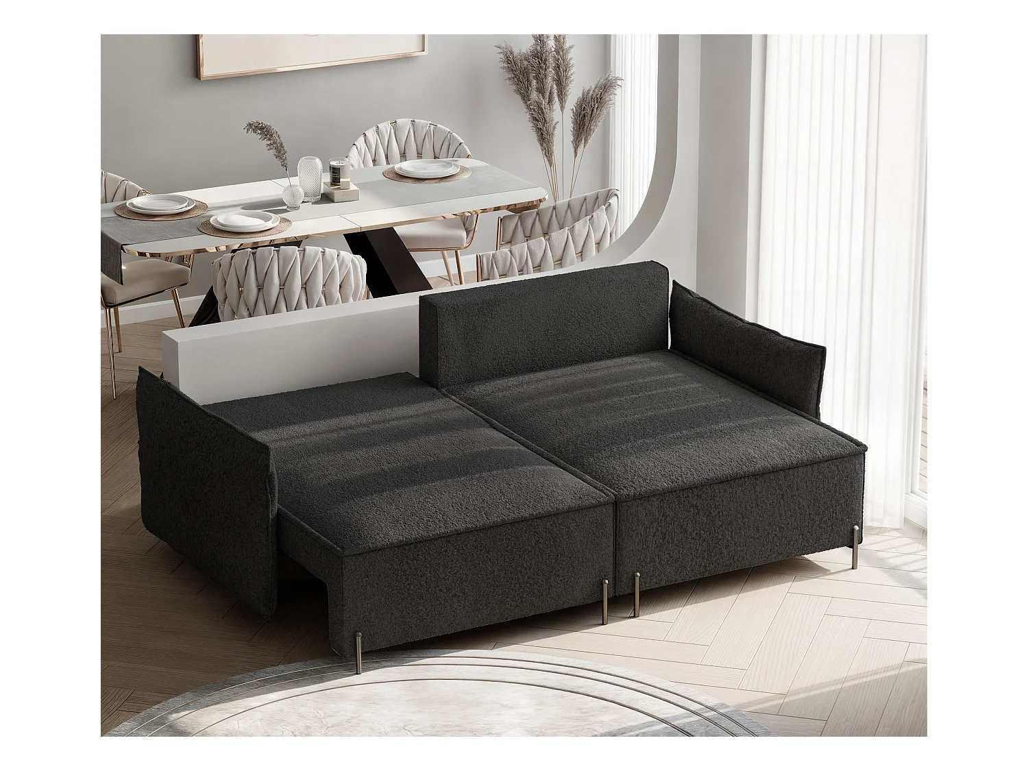 Canapé d'angle droit convertible, noir