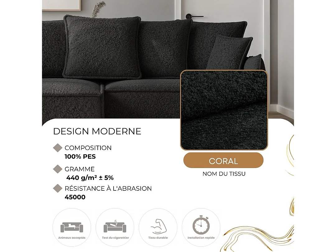 Canapé d'angle droit convertible, noir