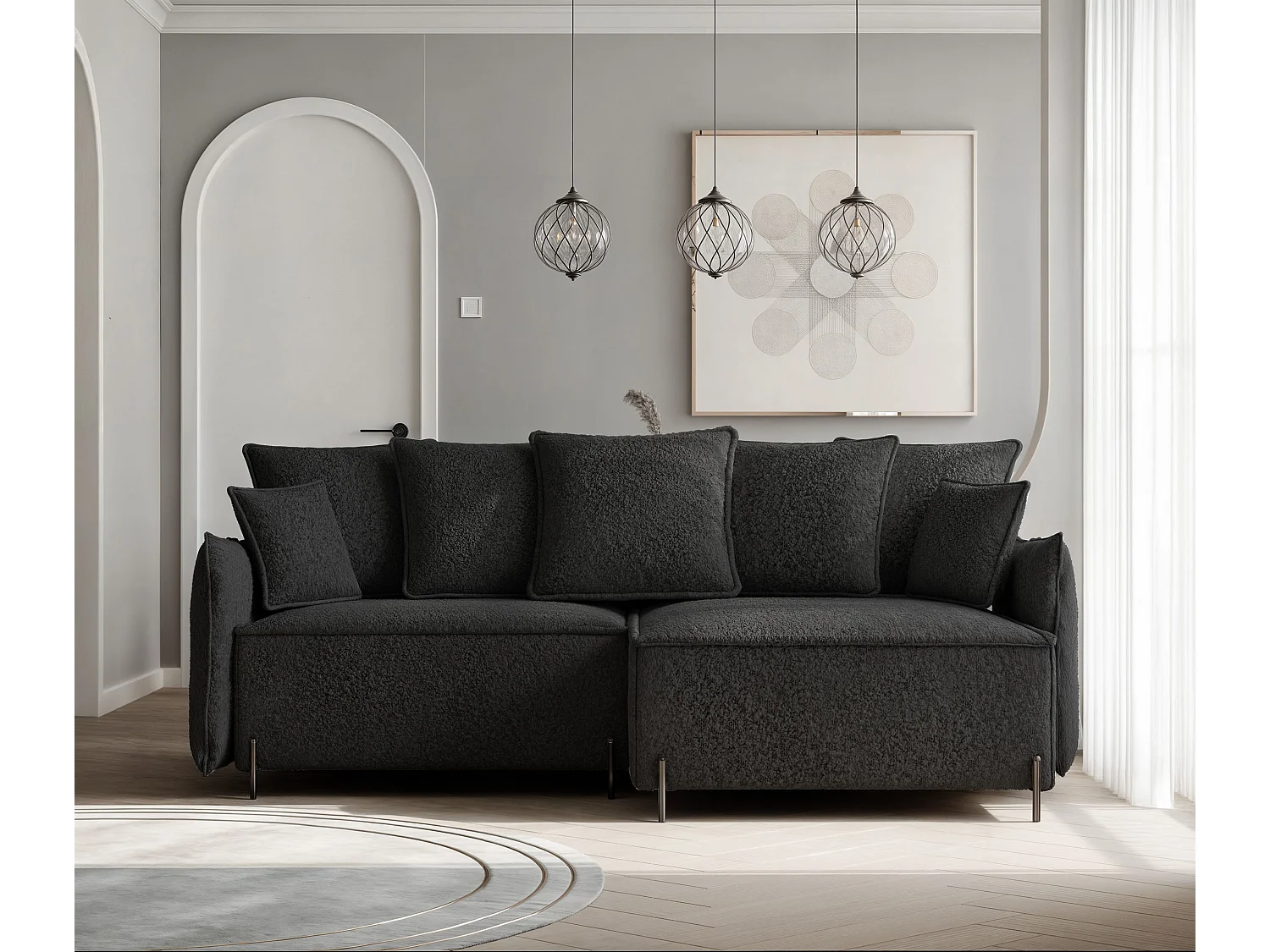 Canapé d'angle droit convertible, noir