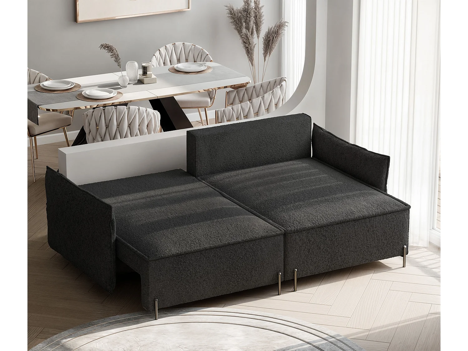 Canapé d'angle droit convertible, noir