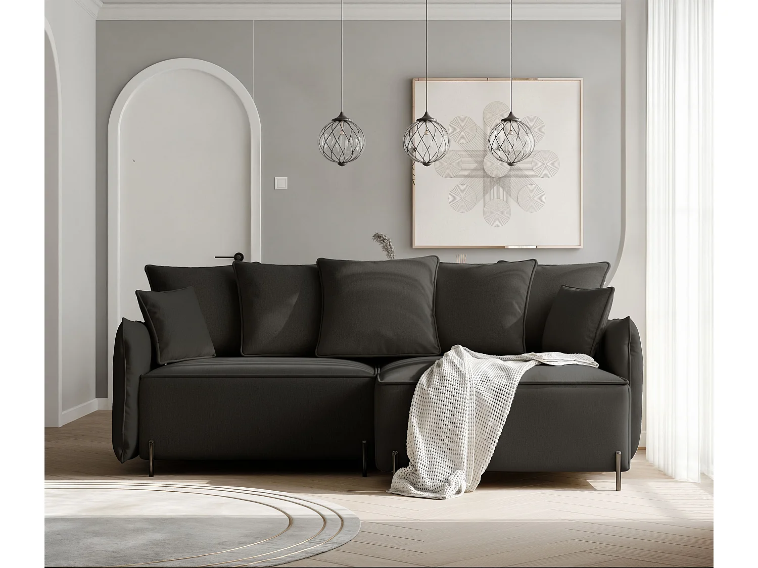 Canapé d'angle droit convertible, noir