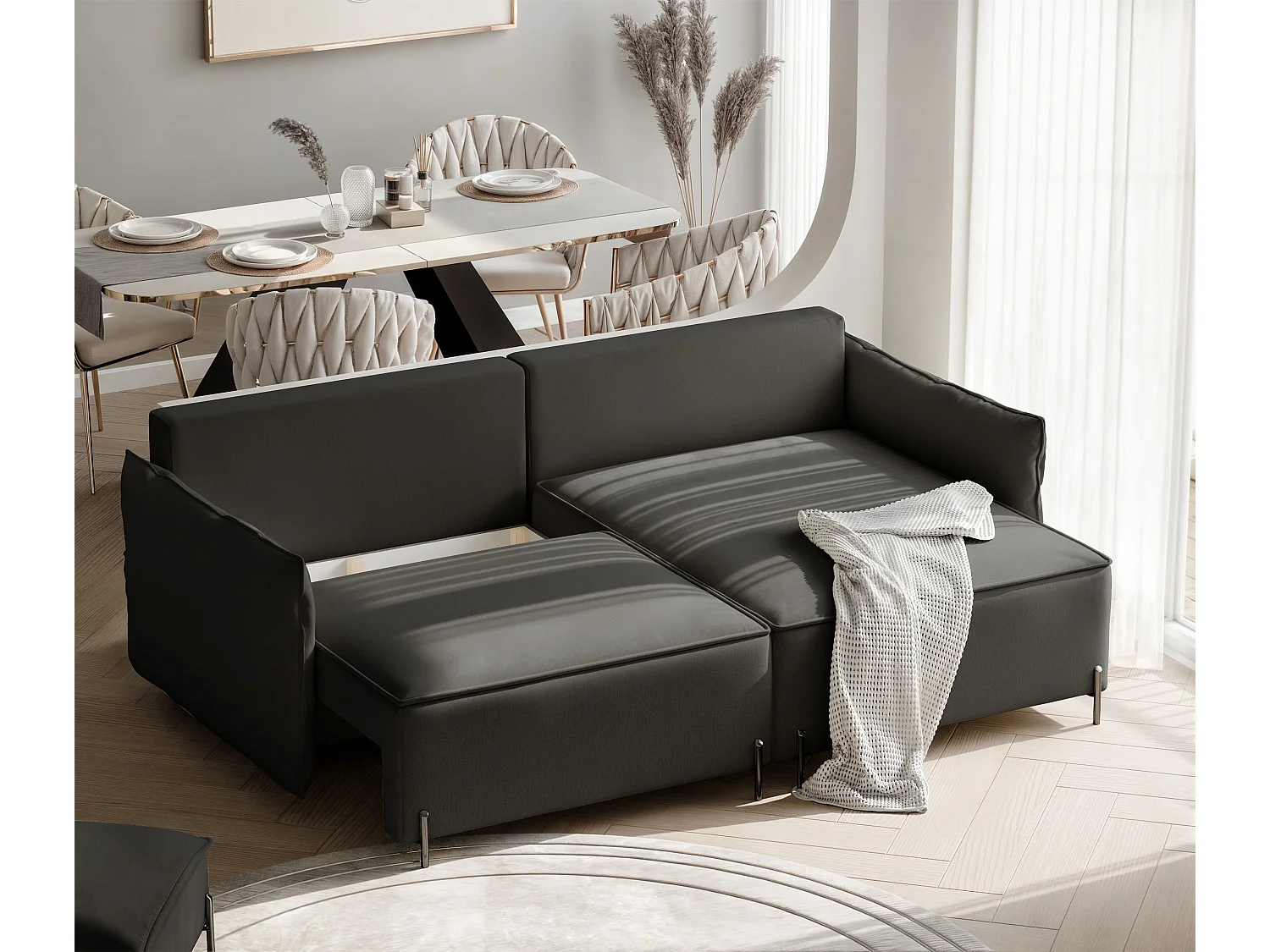 Canapé d'angle droit convertible, noir