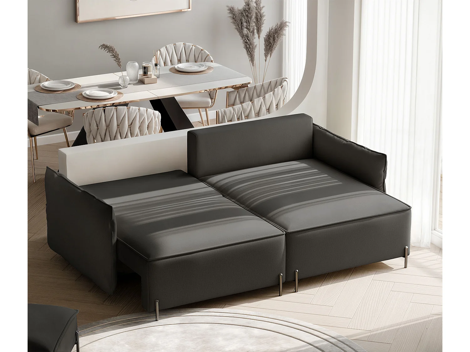 Canapé d'angle droit convertible, noir