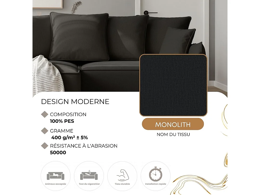 Canapé d'angle droit convertible, noir