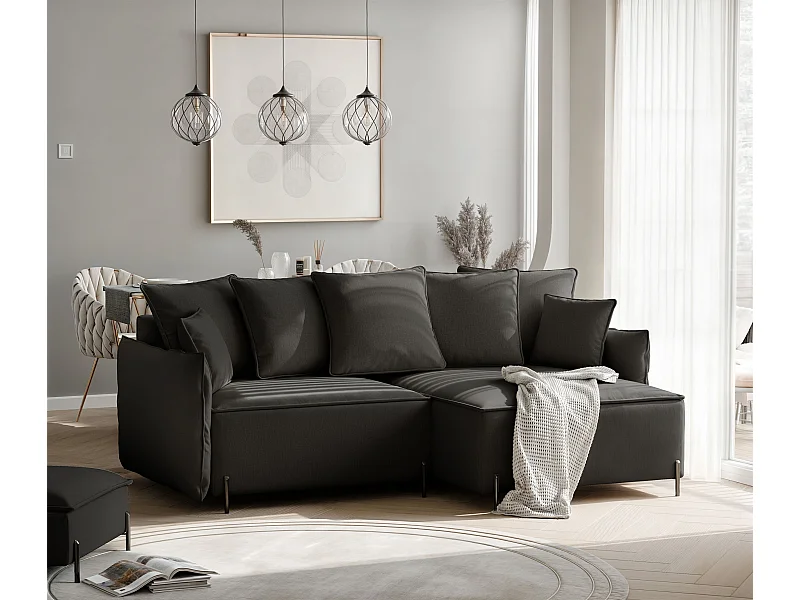 Canapé d'angle droit convertible, noir