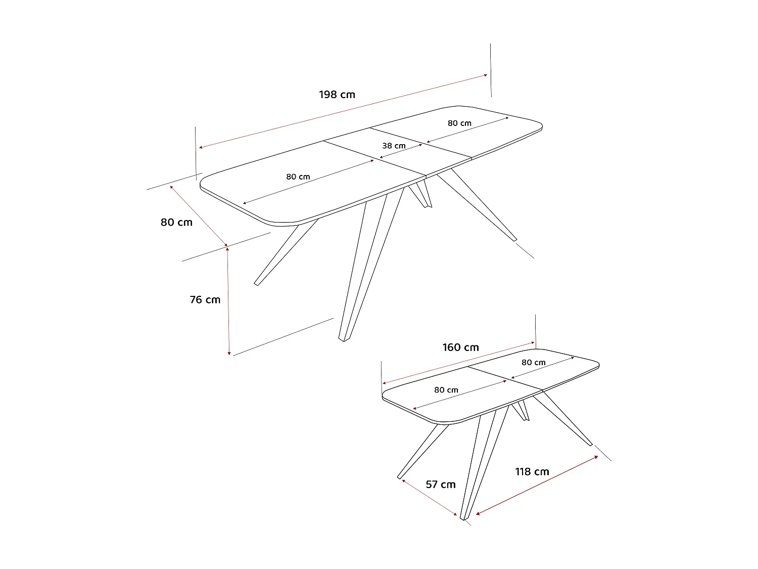 Table extensible gris, 160