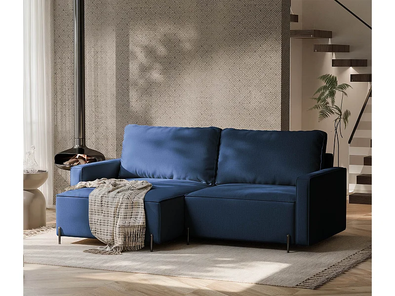 Canapé d'angle gauche convertible, bleu