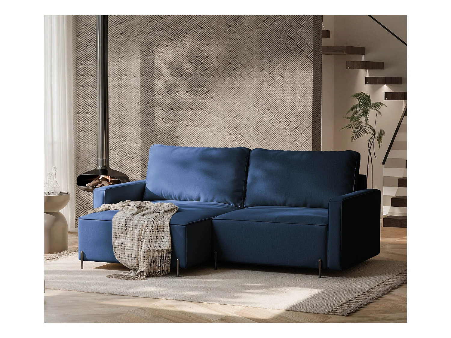 Canapé d'angle gauche convertible, bleu