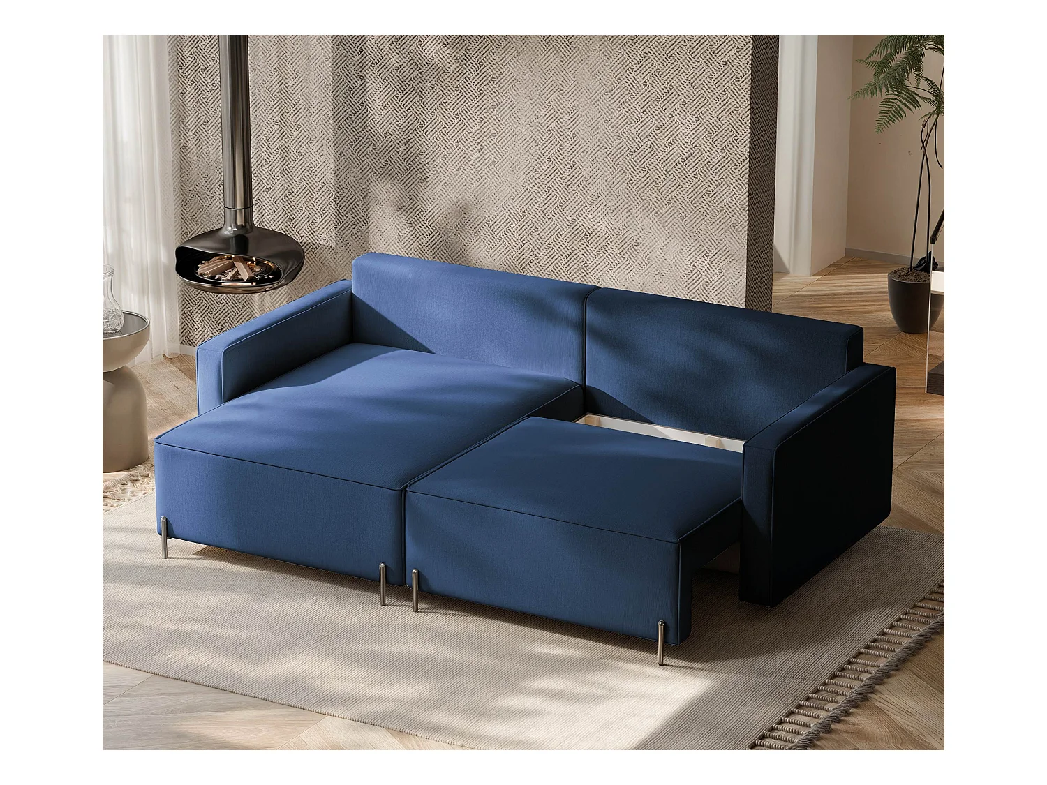 Canapé d'angle gauche convertible, bleu