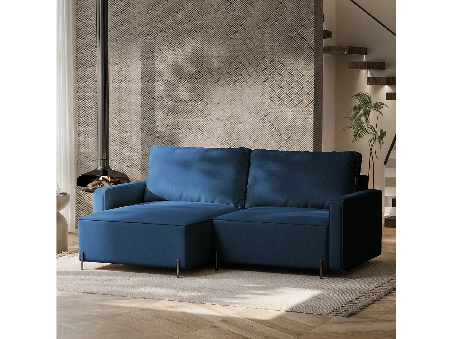 Canapé d'angle gauche convertible, bleu