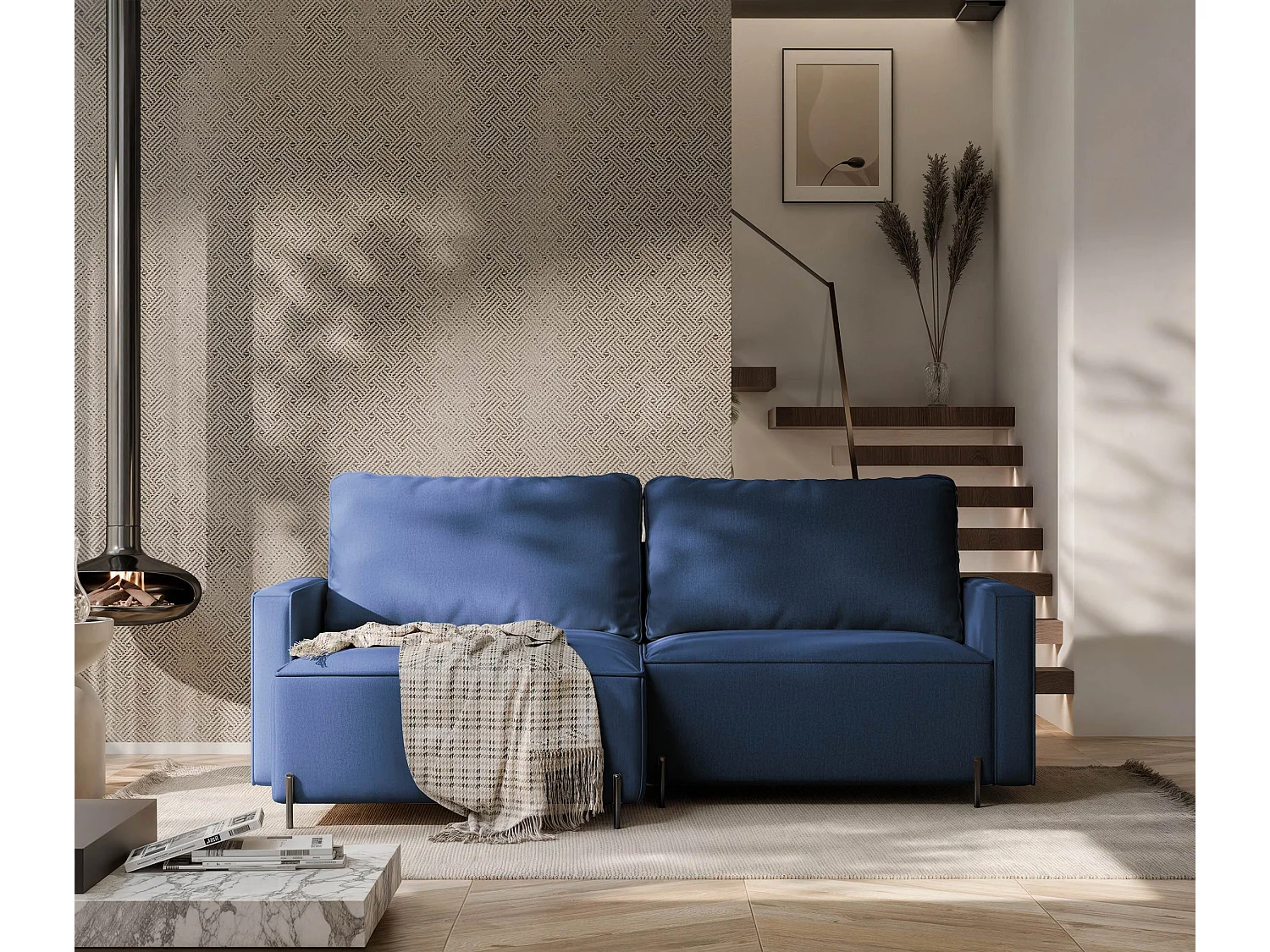 Canapé d'angle gauche convertible, bleu