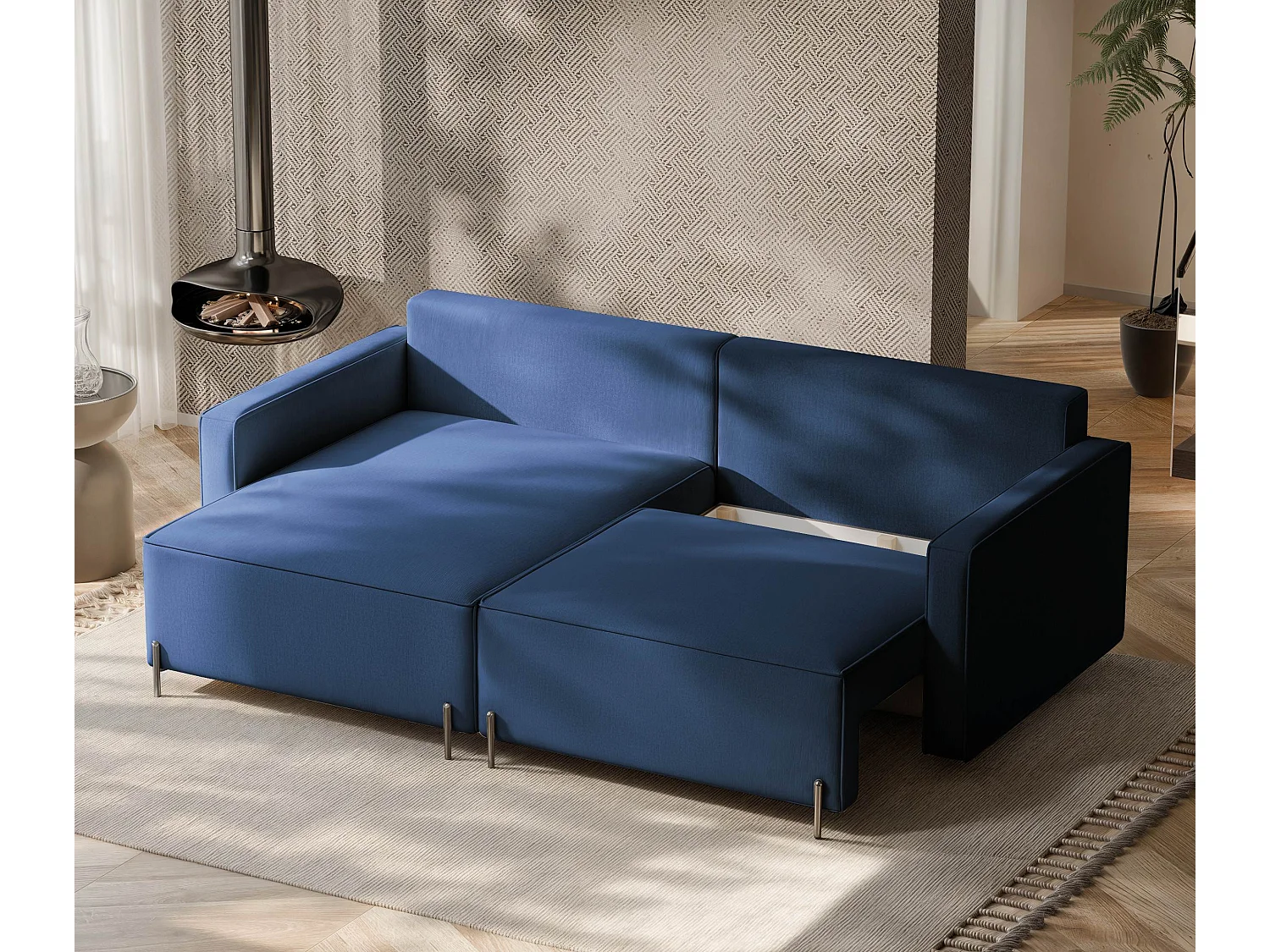 Canapé d'angle gauche convertible, bleu