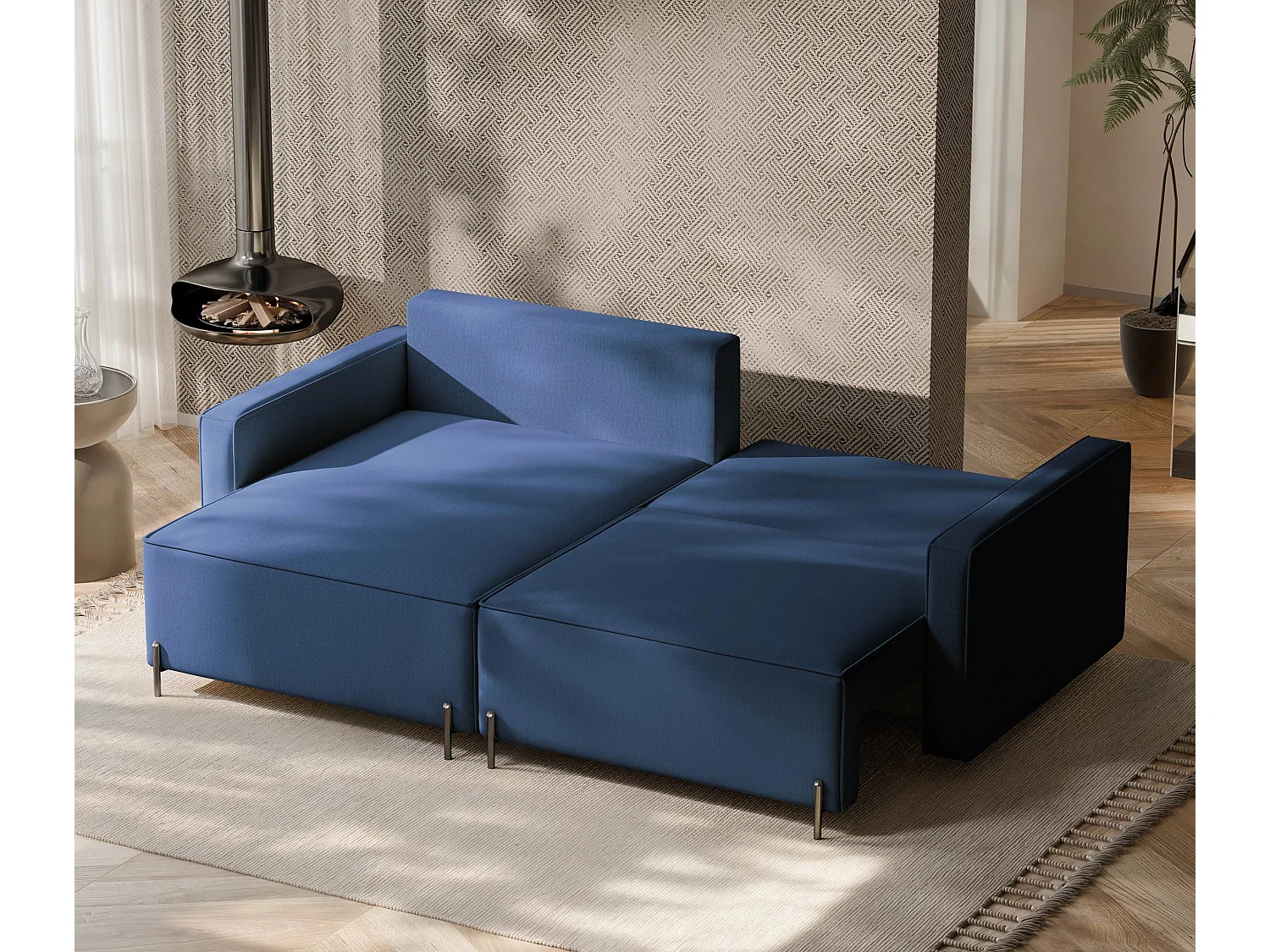 Canapé d'angle gauche convertible, bleu