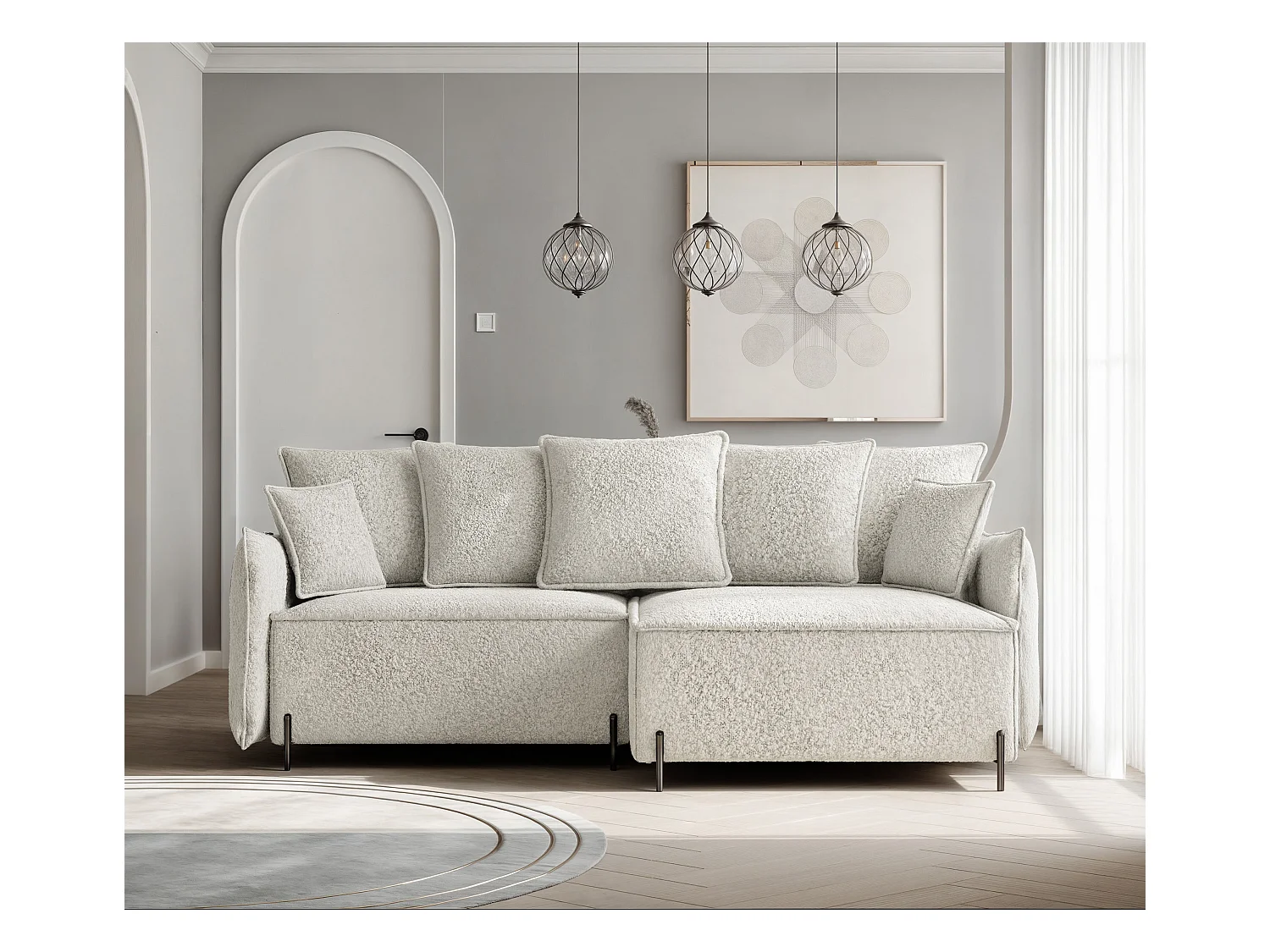 Canapé d'angle droit convertible, creme