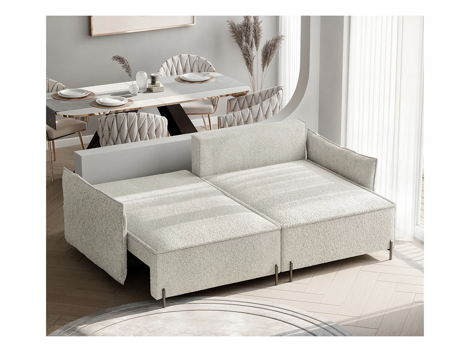 Canapé d'angle droit convertible, creme