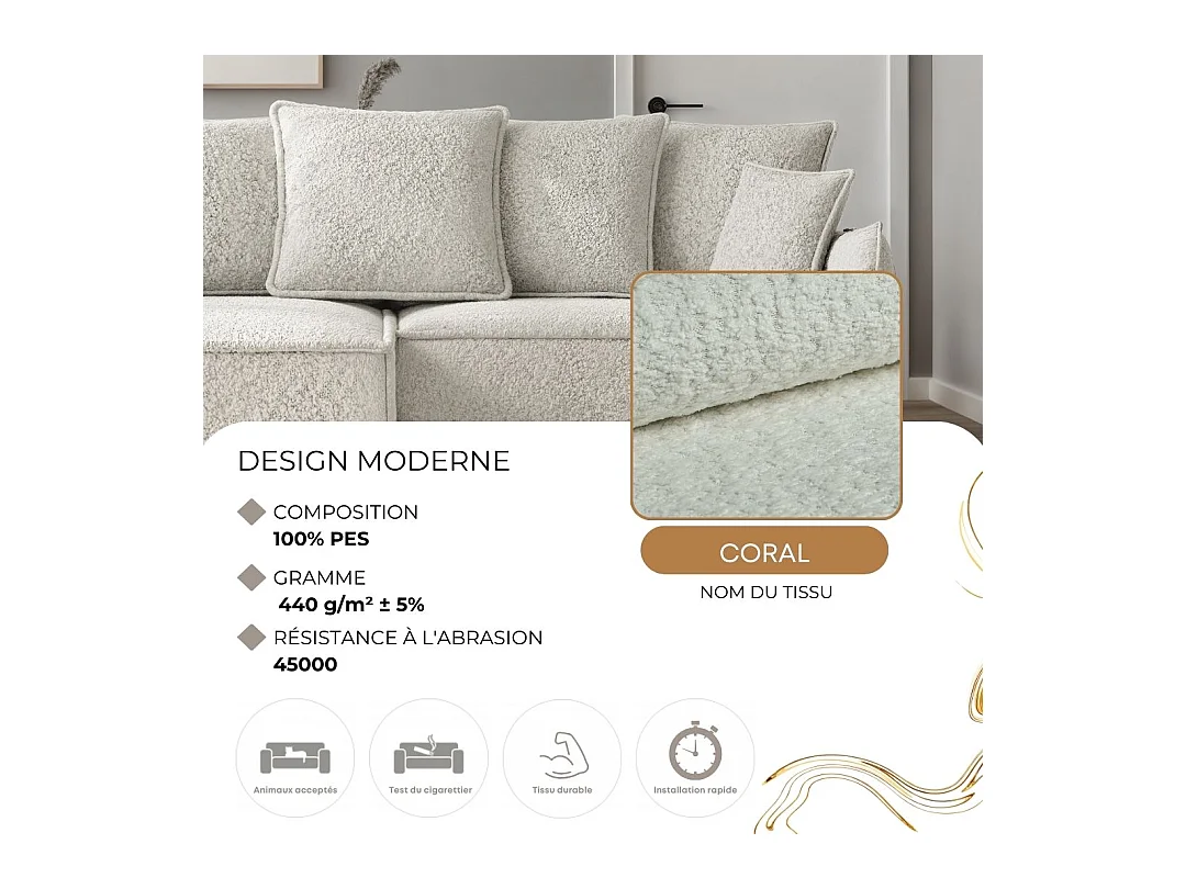 Canapé d'angle droit convertible, creme