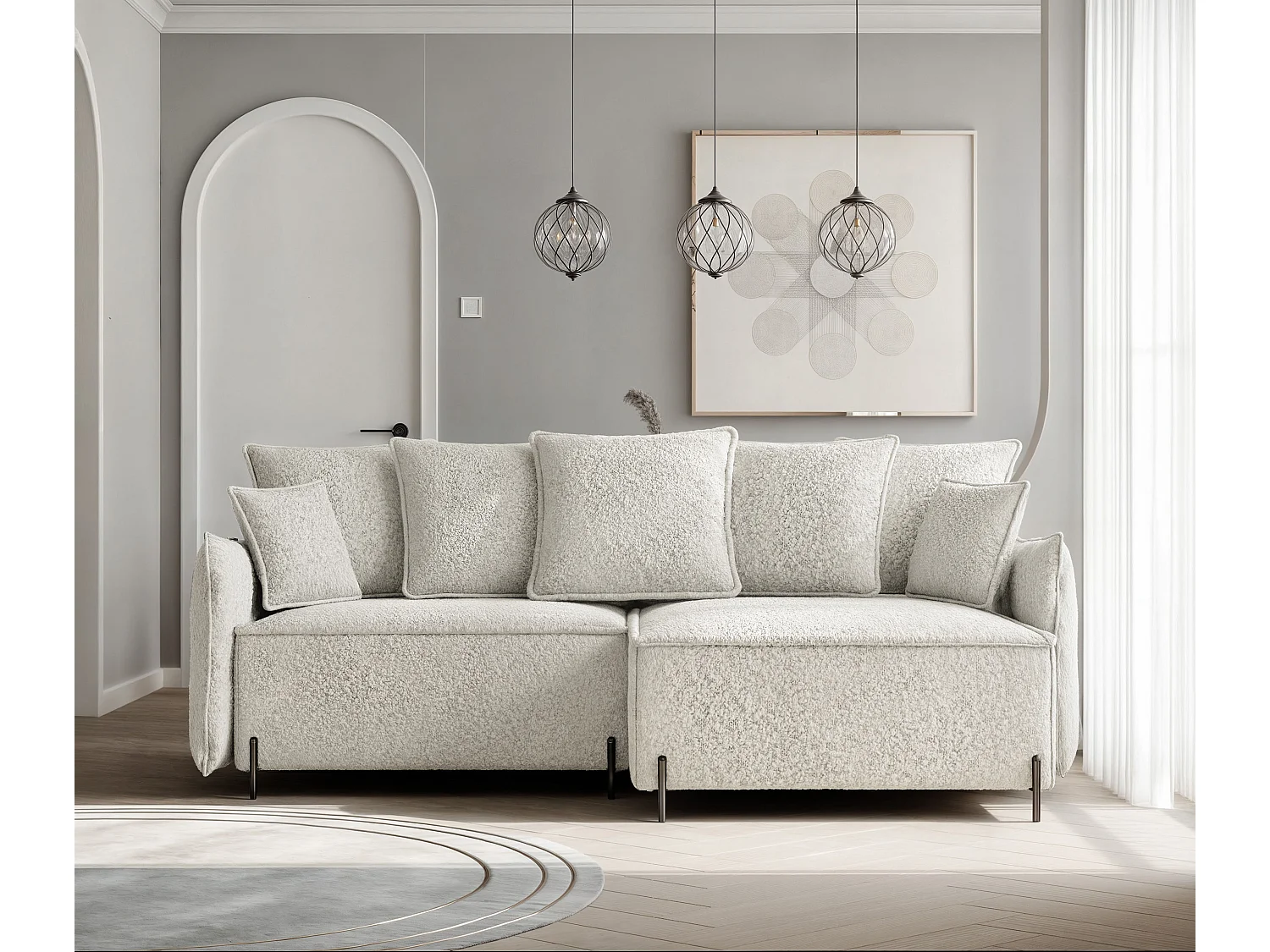 Canapé d'angle droit convertible, creme