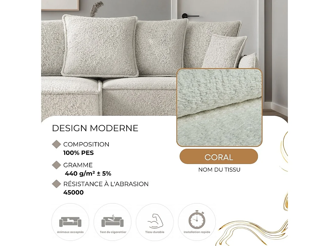 Canapé d'angle droit convertible, creme