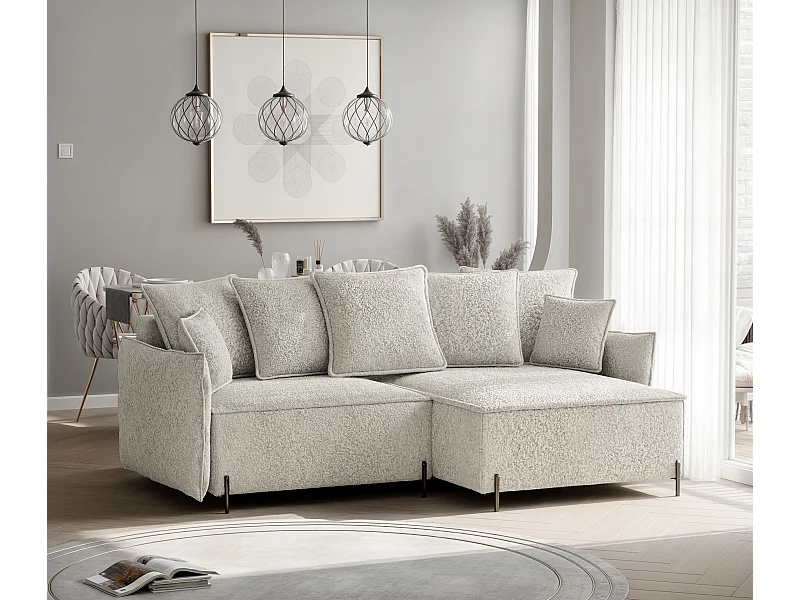 Canapé d'angle droit convertible, creme