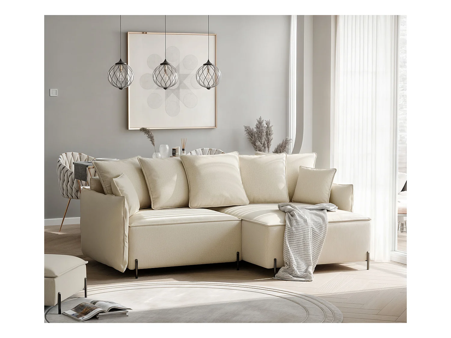 Canapé d'angle droit convertible, beige