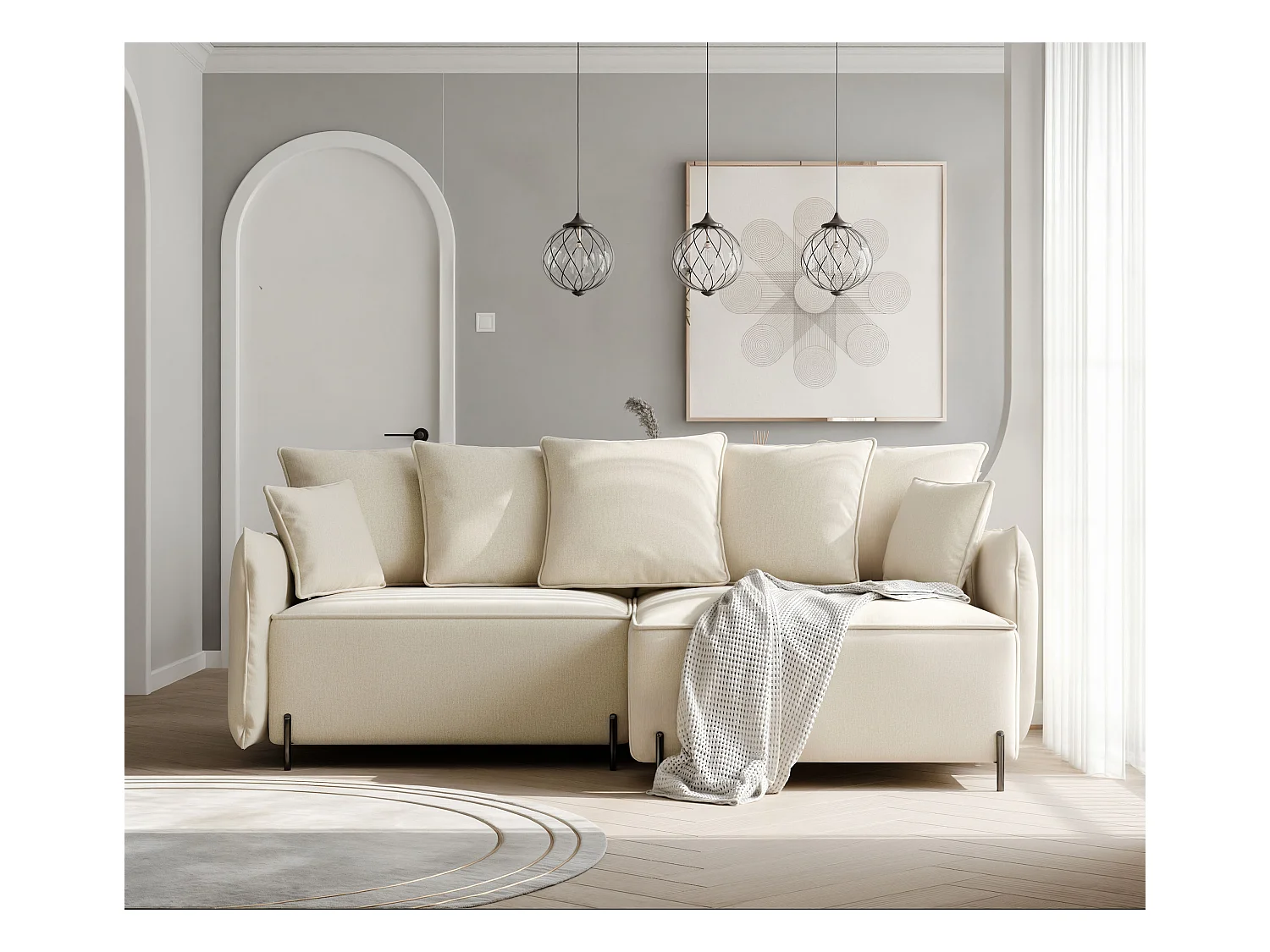 Canapé d'angle droit convertible, beige