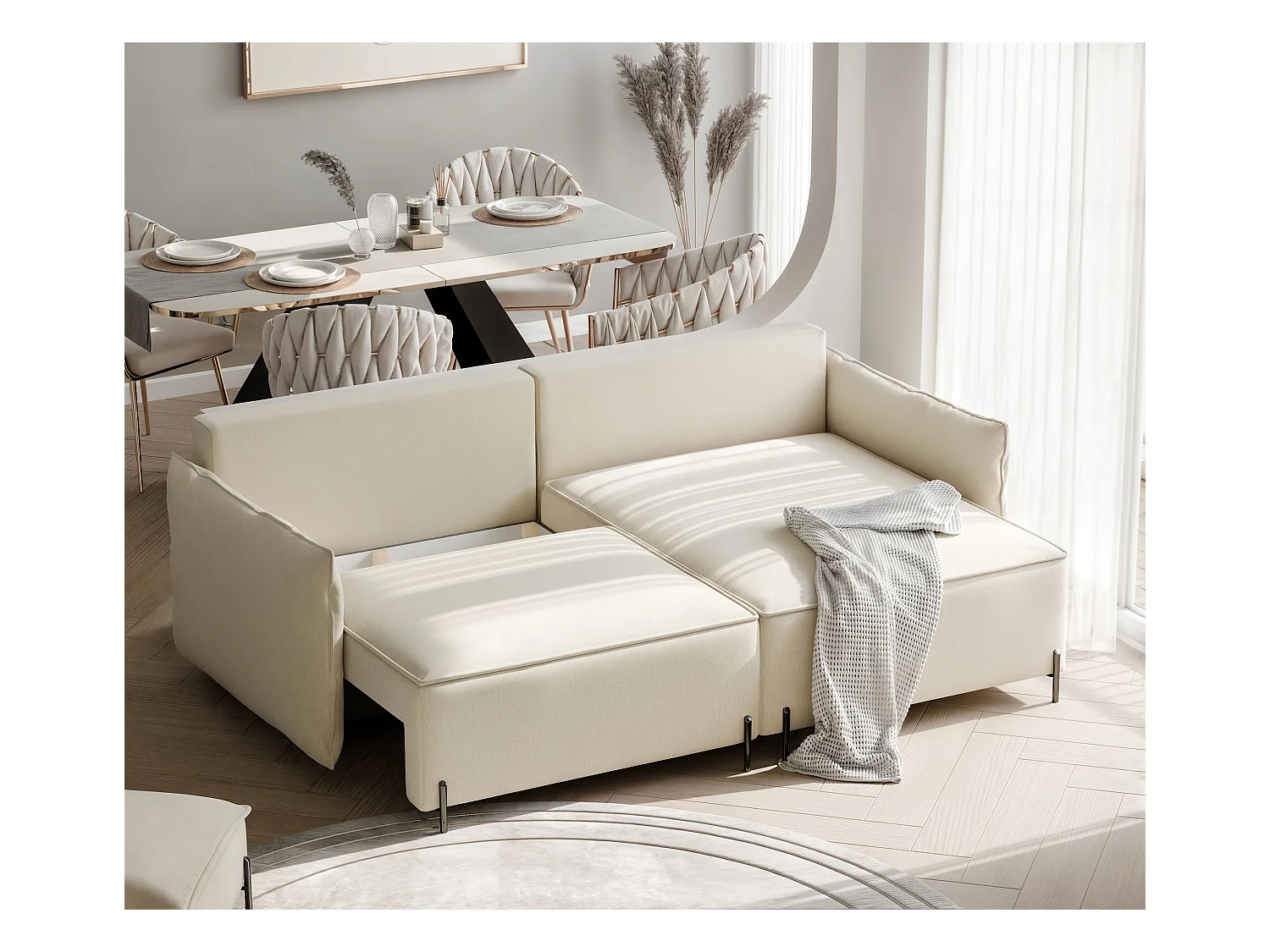 Canapé d'angle droit convertible, beige