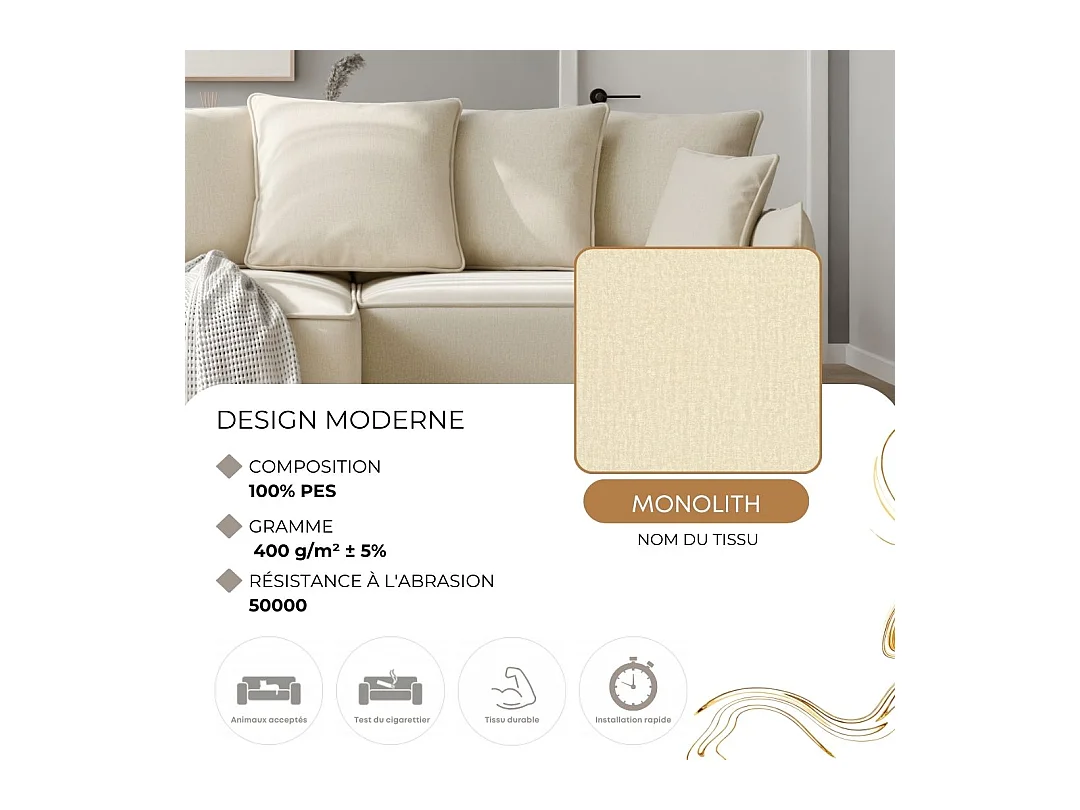 Canapé d'angle droit convertible, beige