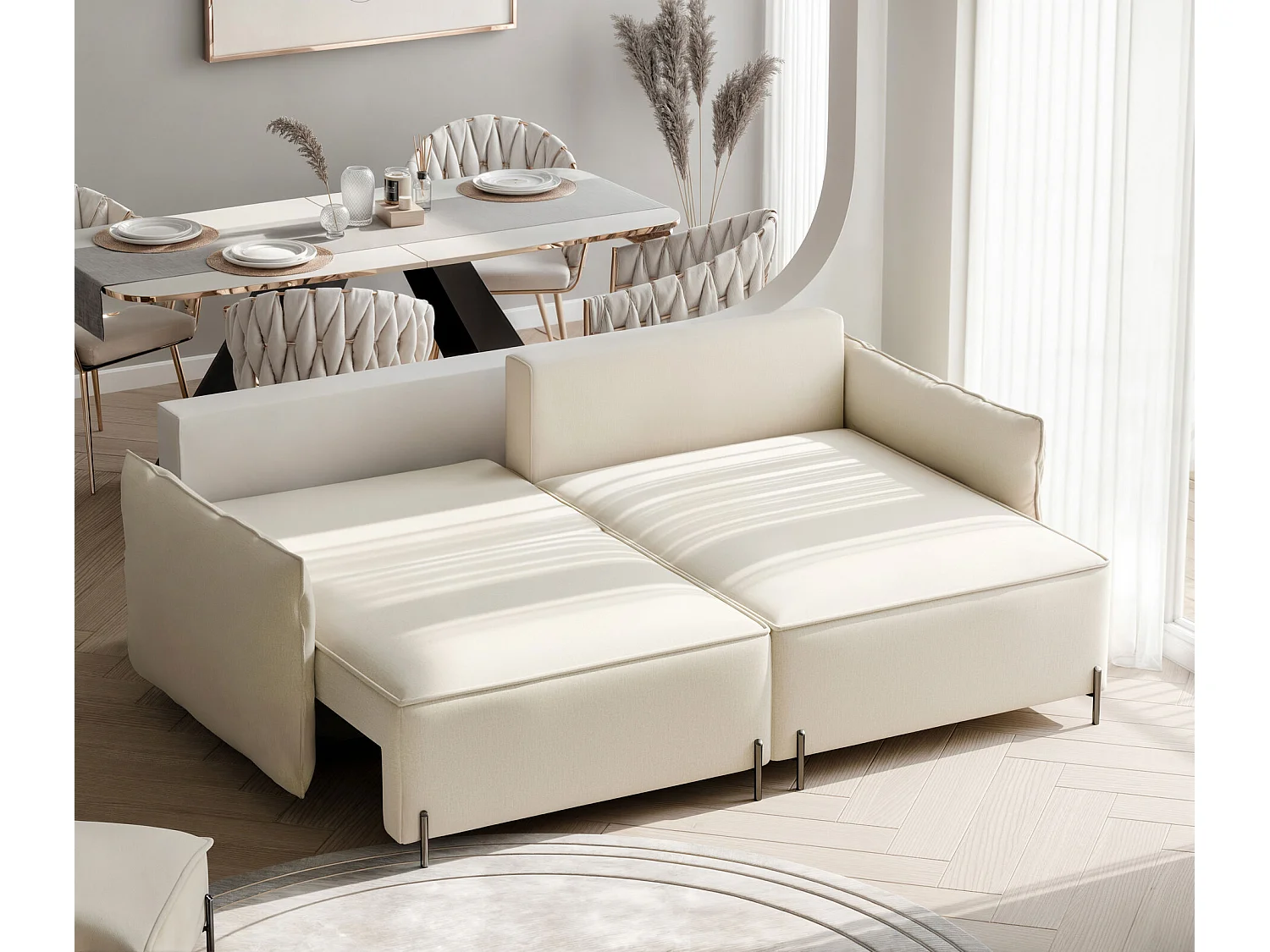 Canapé d'angle droit convertible, beige