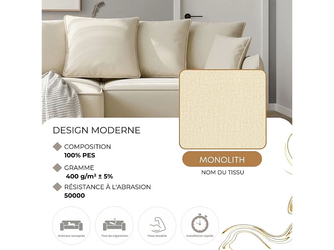 Canapé d'angle droit convertible, beige