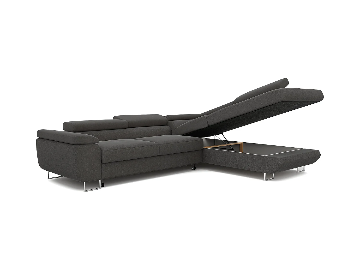 Canapé d'angle droit convertible en tissu gris foncé