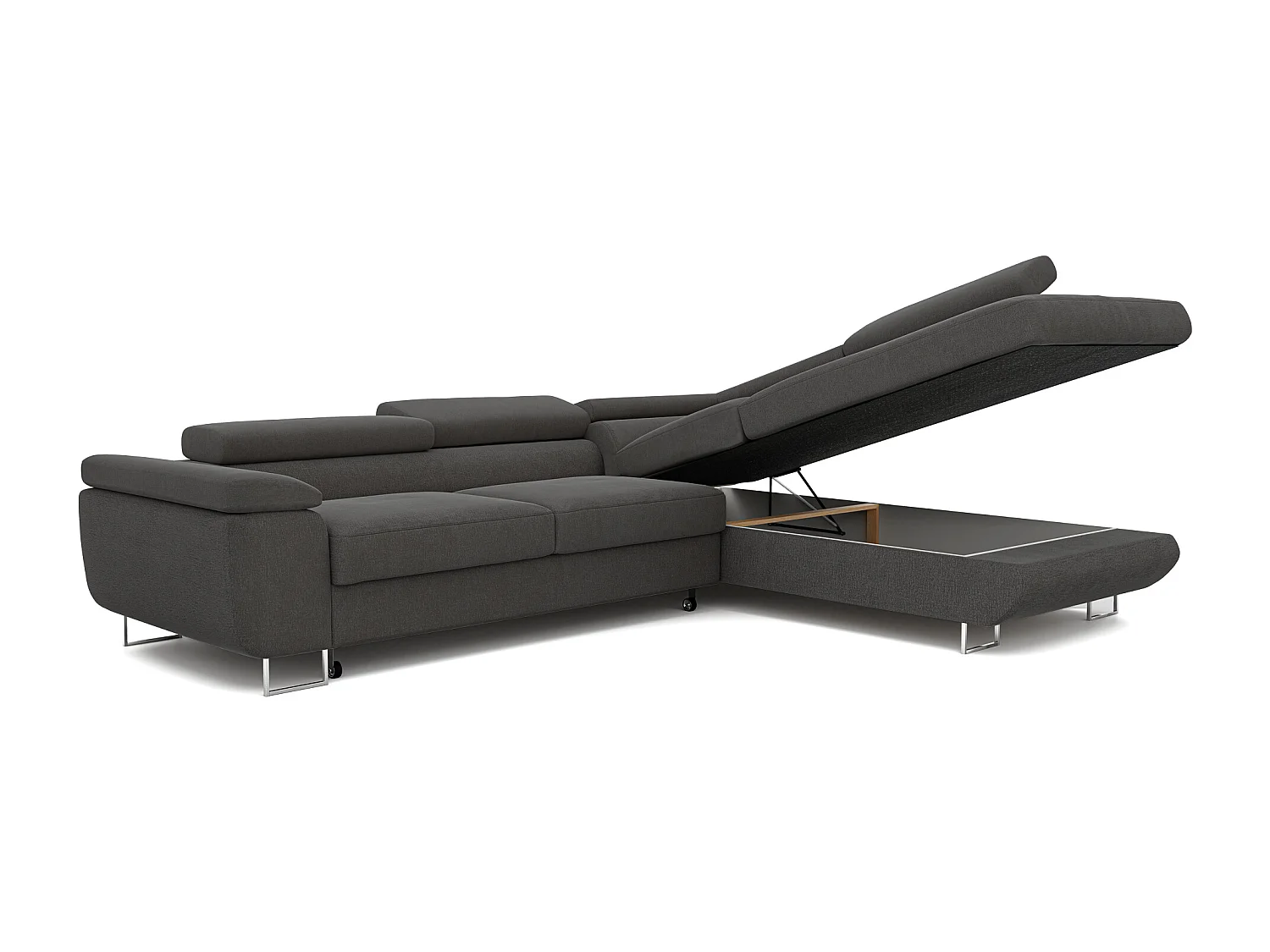 Canapé d'angle droit convertible en tissu gris foncé