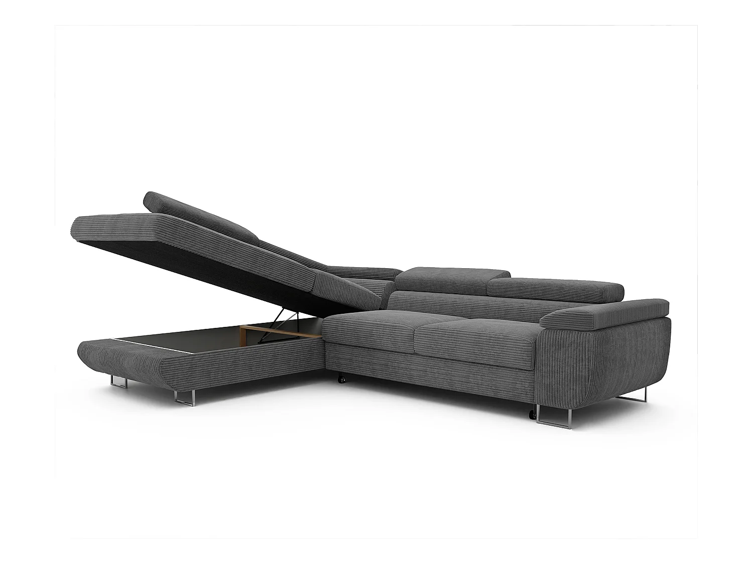 Canapé d'angle gauche convertible en tissu gris foncé