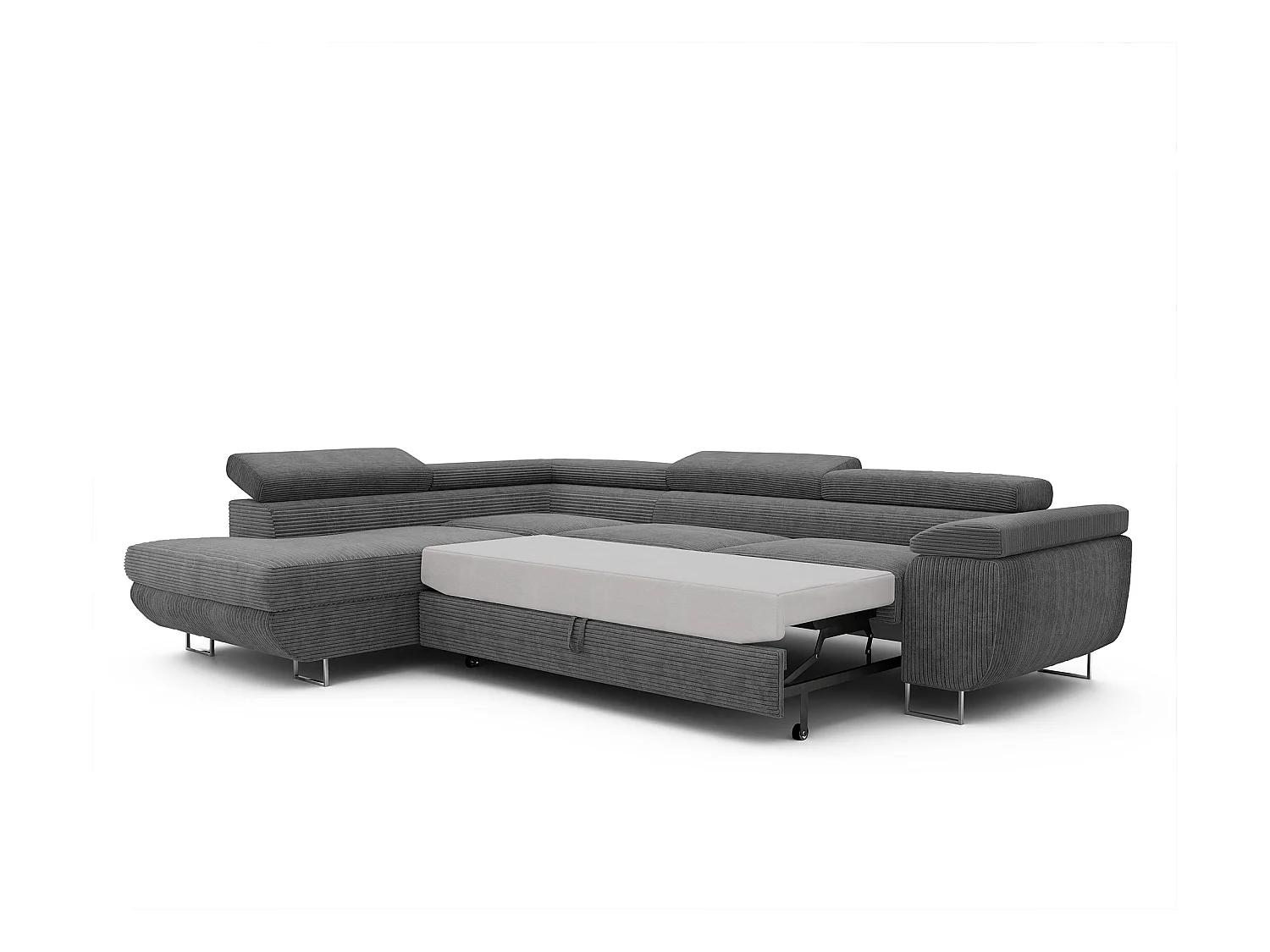 Canapé d'angle gauche convertible en tissu gris foncé