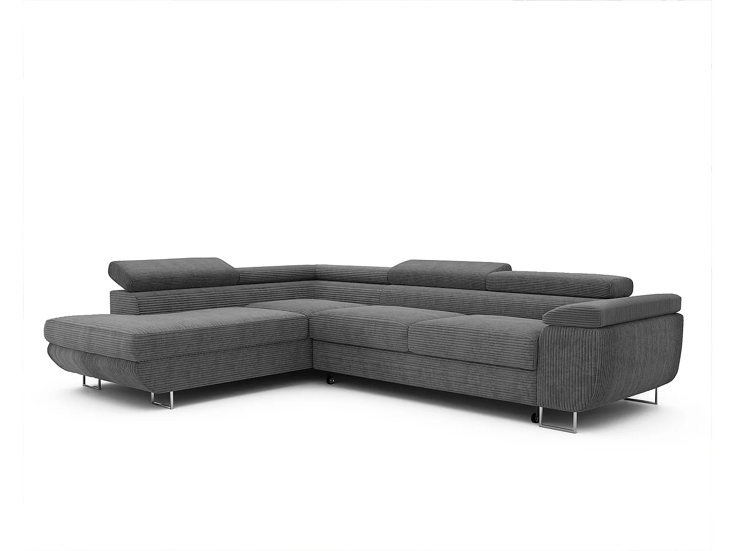 Canapé d'angle gauche convertible en tissu gris foncé