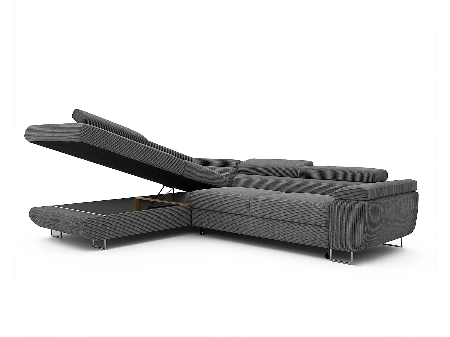 Canapé d'angle gauche convertible en tissu gris foncé