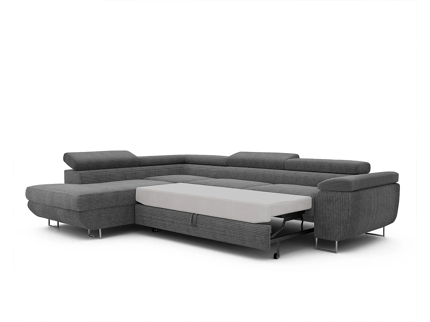 Canapé d'angle gauche convertible en tissu gris foncé
