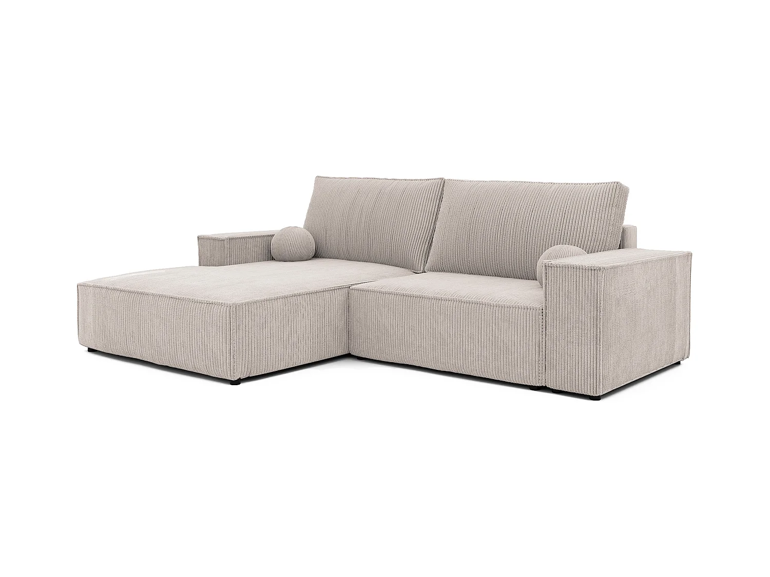 Canapé d'angle droit convertible en velours côtelé, beige