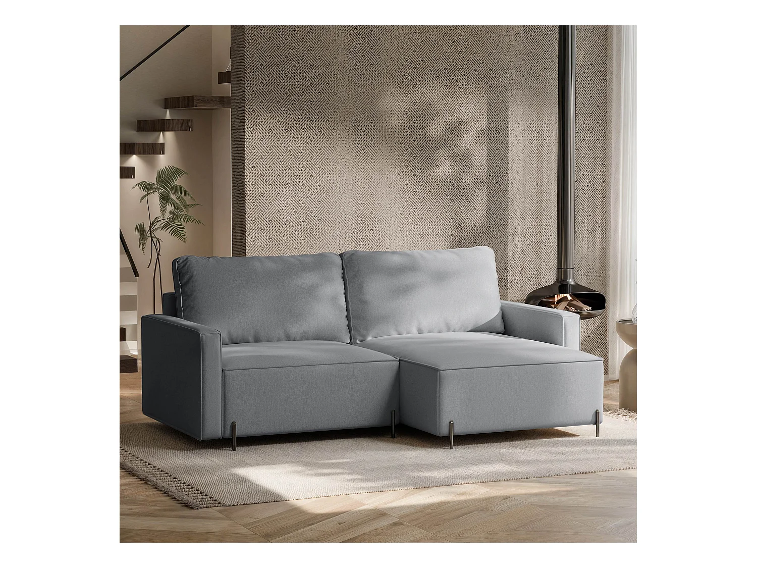 Canapé d'angle droit convertible, gris