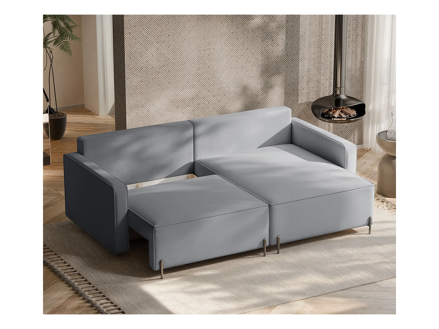 Canapé d'angle droit convertible, gris