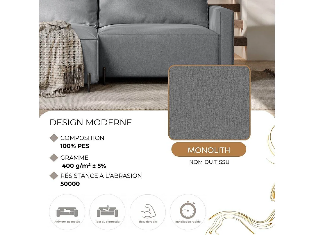 Canapé d'angle droit convertible, gris