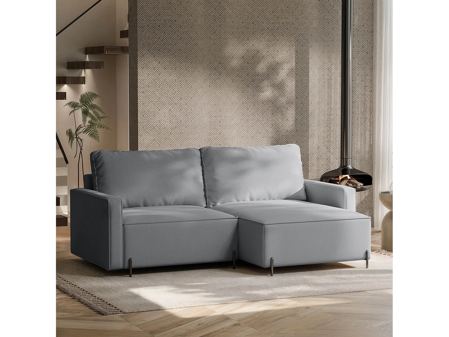 Canapé d'angle droit convertible, gris