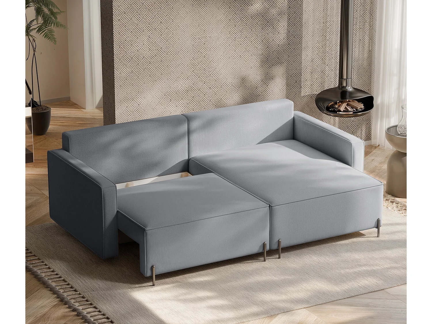 Canapé d'angle droit convertible, gris